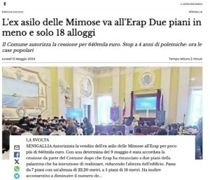 L'articolo sul Corriere Adriatico in cui si legge la notizia della decisione presa dalla Giunta Olivetti