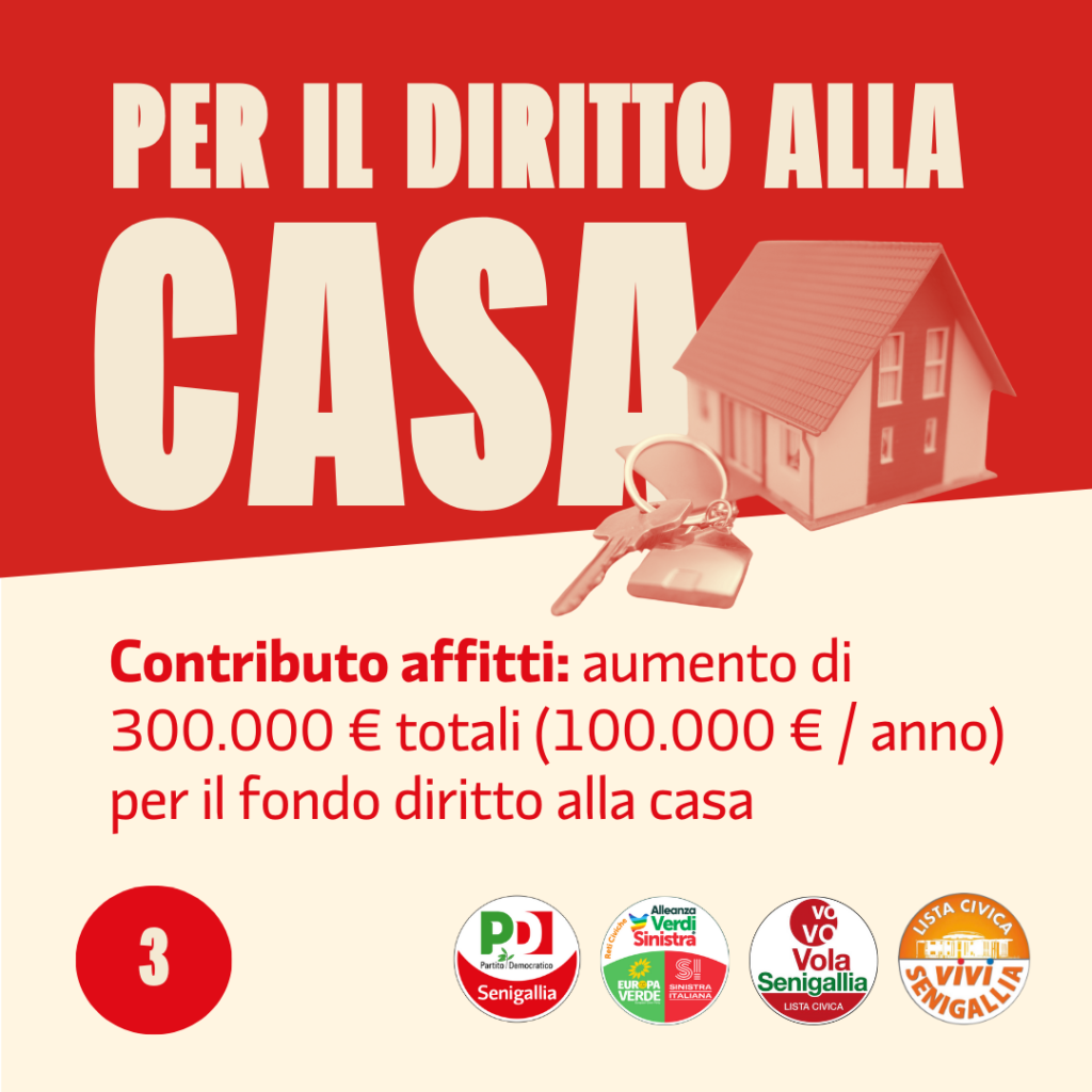 PER IL DIRITTO ALLA CASA Contributo affitti: aumento di 30000 € totali (100000 € all'anno) per il fondo diritto alla casa